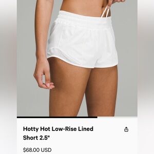Lululemon hotty hot 2.5” white shorts